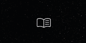 Ícone de livro aberto com fundo estrelado.
