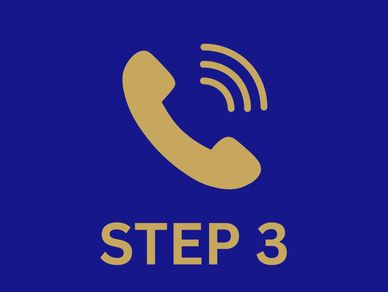 Gold phone icon with 'STEP 3' text on blue background.