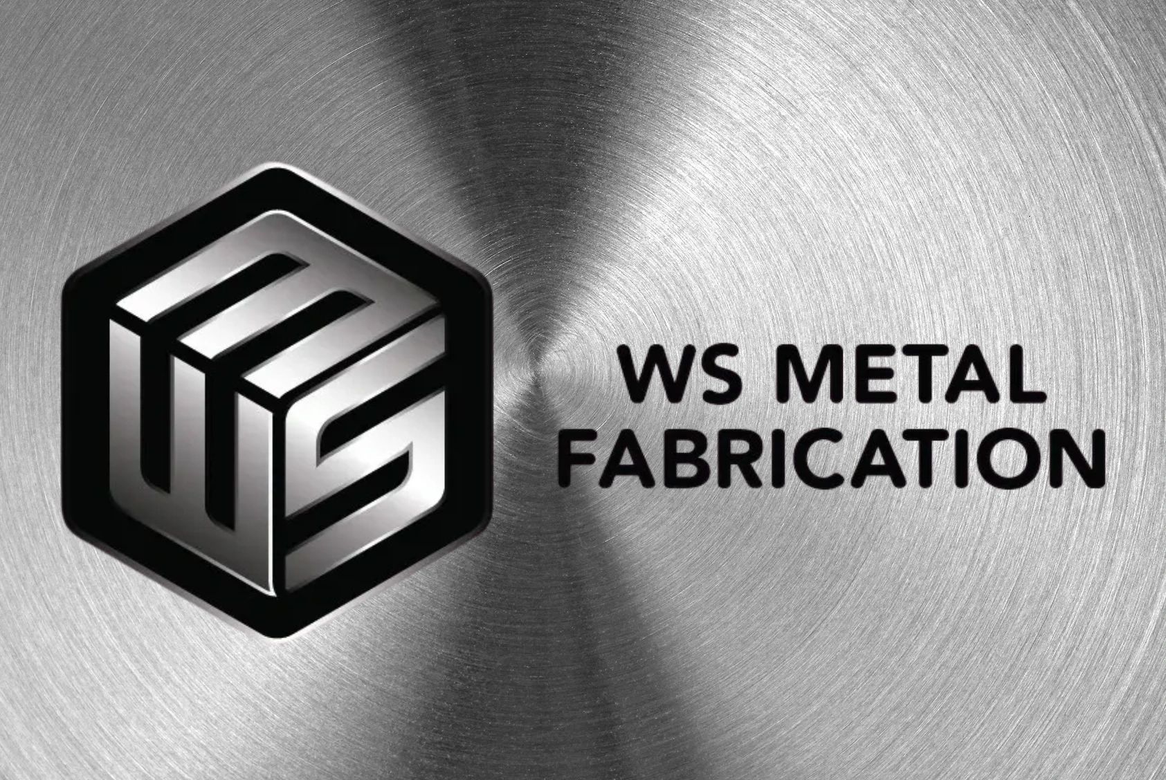 Logo for WS Metal Fabrication on a brushed metal background.