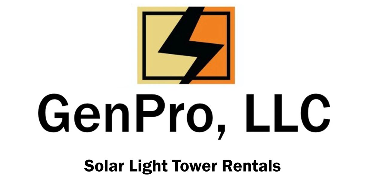 Logo for GenPro, LLC with solar light tower rentals tagline.