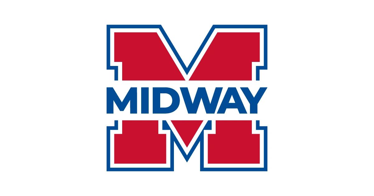 Bold red and blue Midway logo with a large letter M.