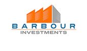 Barbour Investments logo with orange bars.