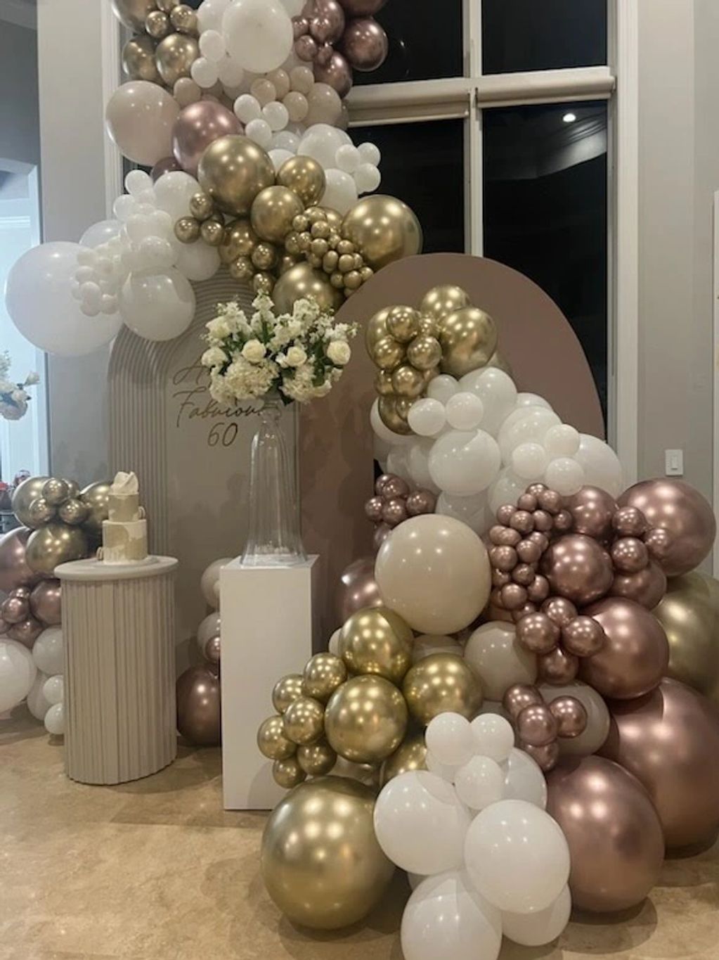 White, Gold and Rose color party Ballons set up. 