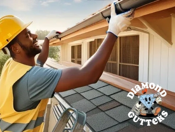 Gutter technician installing seamless gutters. Diamond Gutters serves the DMV area