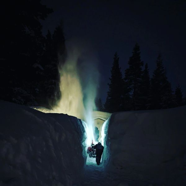 Nighttime walkway snow removal