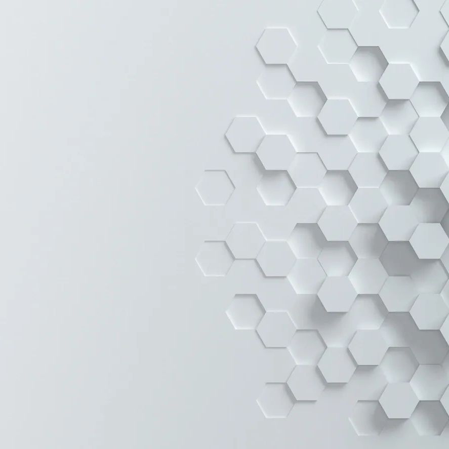 Abstract 3D render of a white hexagonal pattern gradually dissipating towards the right