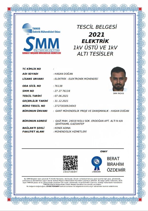ELEKTRİK SMM BELGESİ