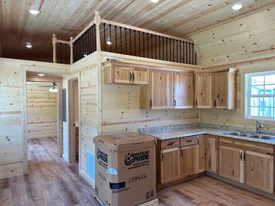 Pine interior finished interior cabin with loft