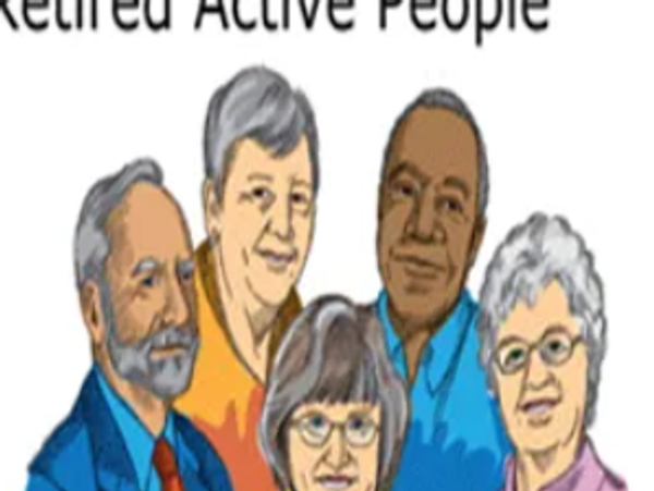Illustration of diverse retired active people smiling together.