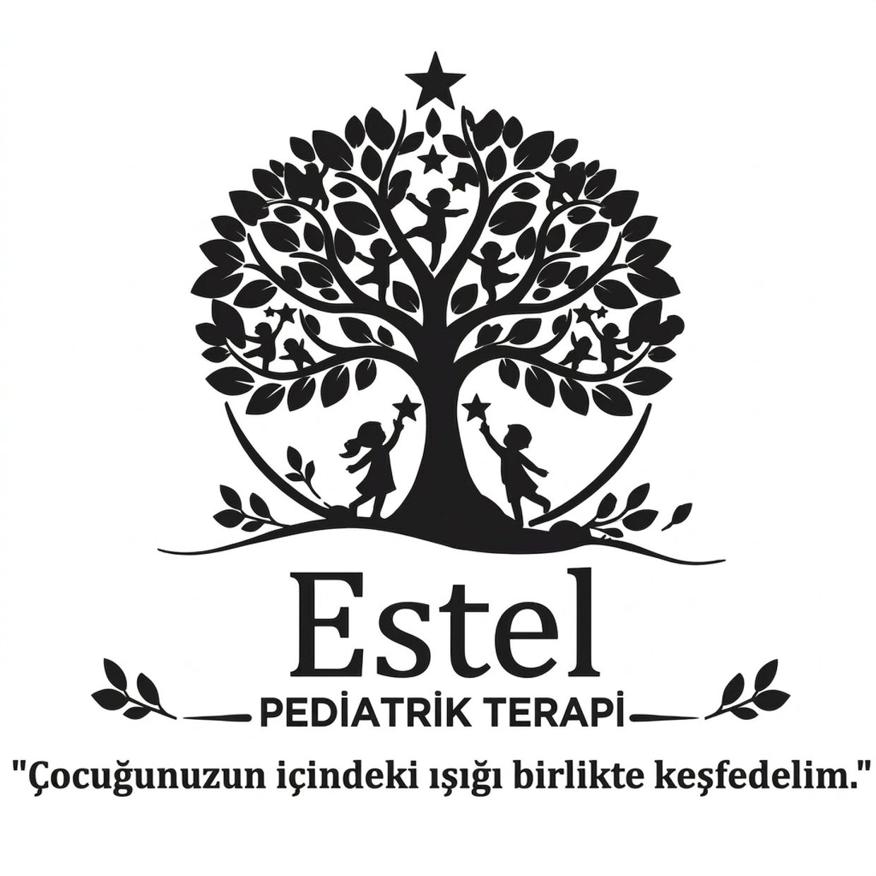 Logo of Estel Pediatric Therapy with children and a tree holding stars.