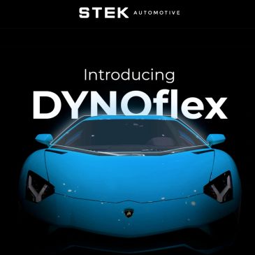 Blue Lamborghini car front view with DYNOflex introduction by STEK Automotive.