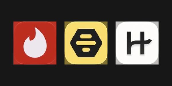 Tinder, Bumble and Hinge official app icons