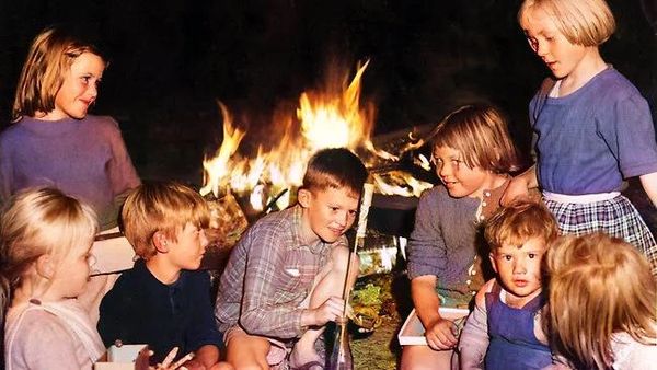 Children enjoying bonfire night by lighting fireworks c1967 - 1970