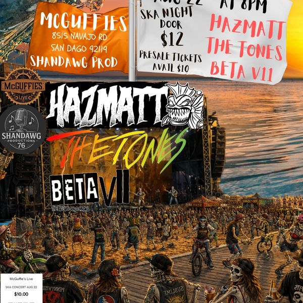 Concert poster for Hazmatt, The Tones, and Beta VII at McGuffies.