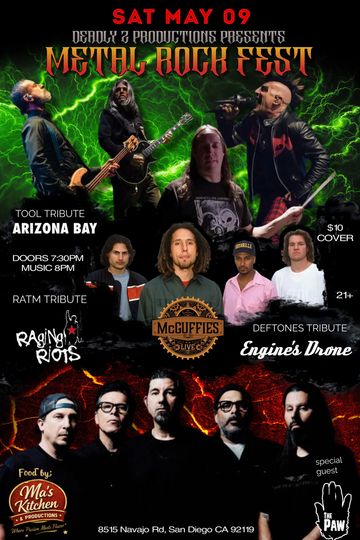 Metal Rock Fest on May 9 with tribute bands and special guests at McGuffies in San Diego.