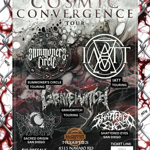 Metal band tour poster with cosmic theme.