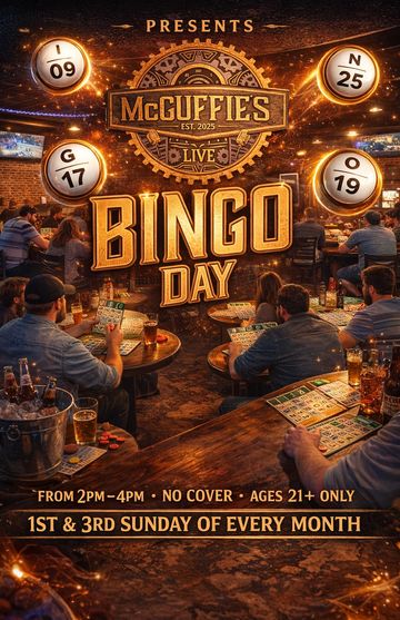 People playing bingo at McGuffie's live Bingo Day event in a lively pub setting.