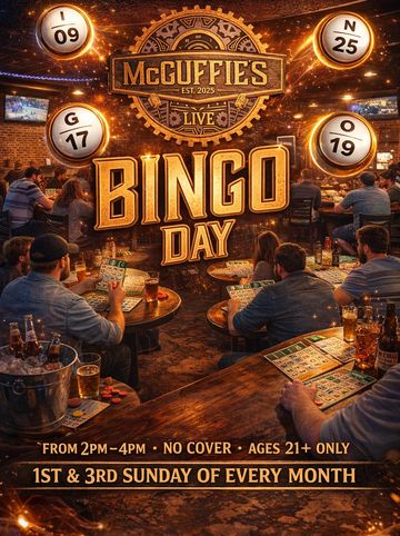 People playing bingo at McGuffie's live Bingo Day event in a lively pub setting.