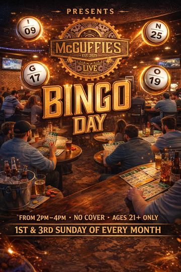 People playing bingo at McGuffie's live Bingo Day event in a lively pub setting.
