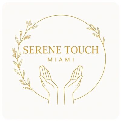 Elegant logo with hands and leaves for Serene Touch Miami. Healing Hands.Botanical