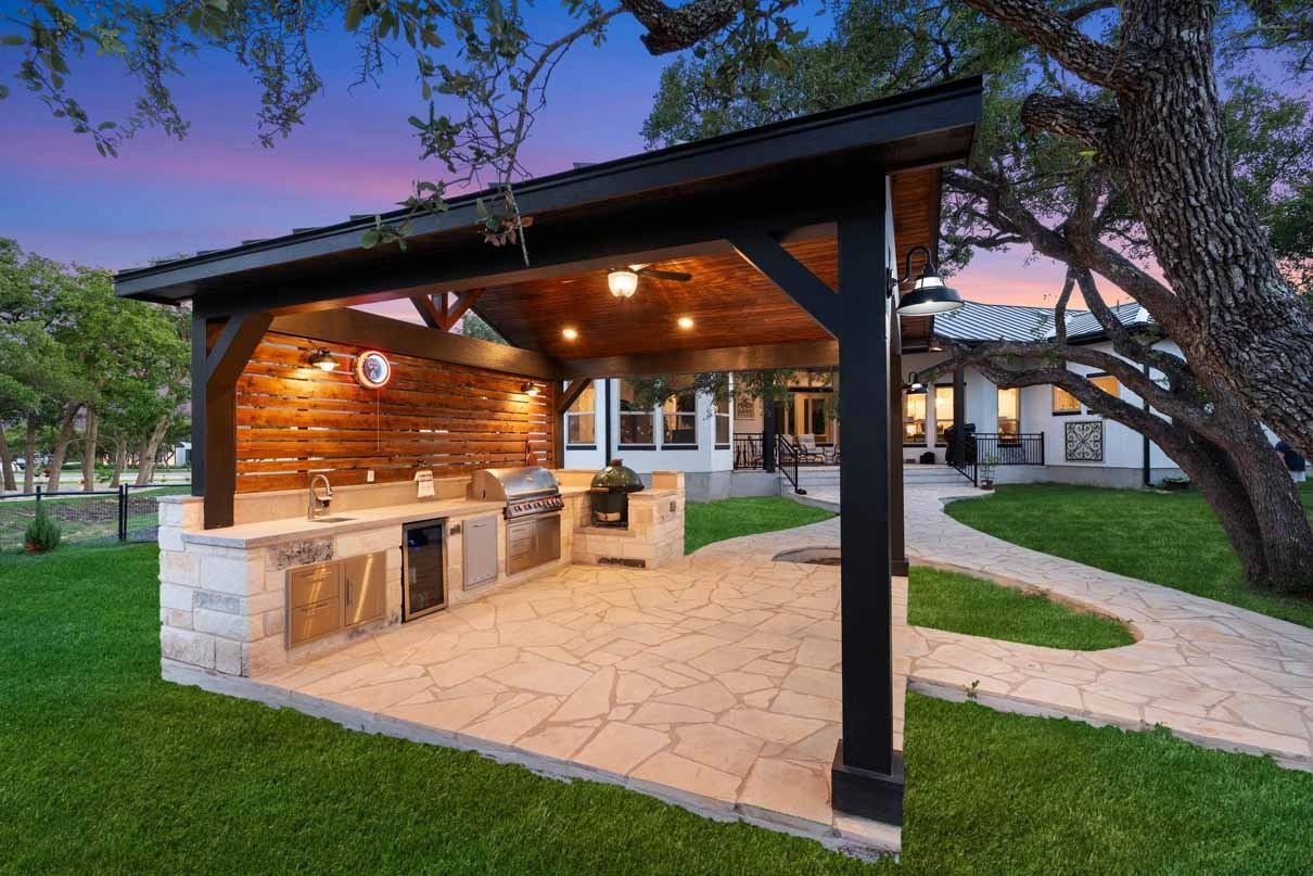 Backyard Covered Patio with Outdoor Kitchen in Austin, TX