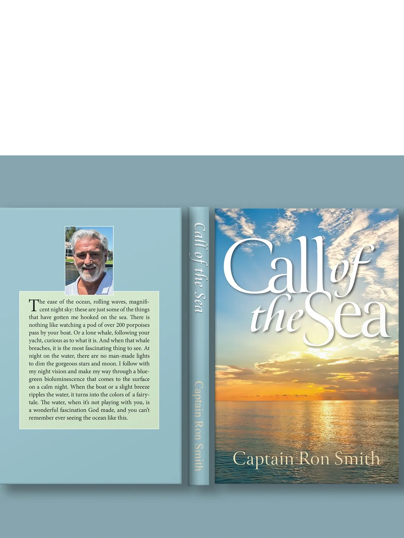 Book cover of 'Call of the Sea' by Captain Ron Smith with ocean sunset scene.