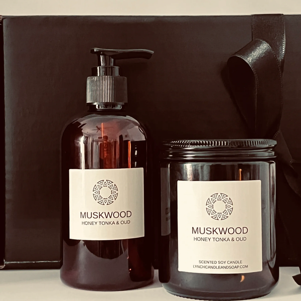 Honey Tonka and Oud candle and body wash.
