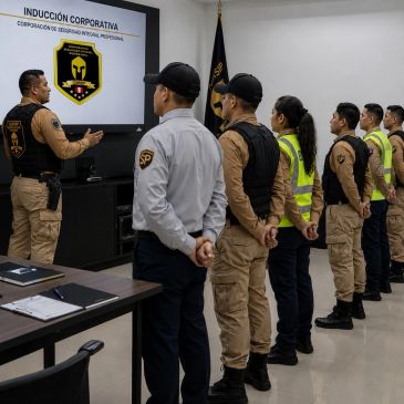 Sesión de inducción corporativa para personal de seguridad privada.