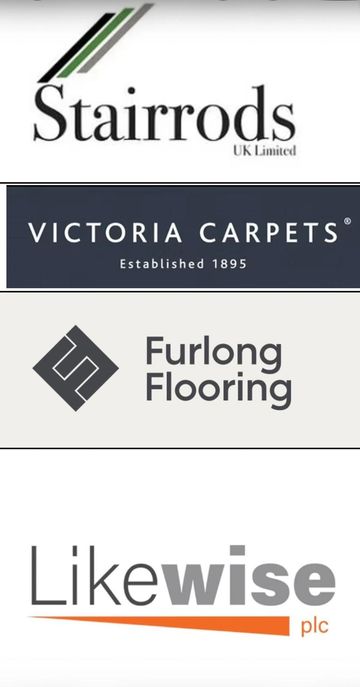 Logos of Stairrods, Victoria Carpets, Furlong Flooring, and Likewise plc.