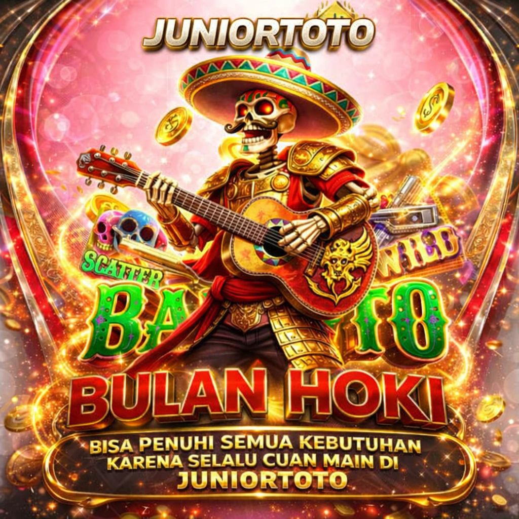 Skeleton musician with a guitar in a vibrant, golden-themed lottery advertisement.