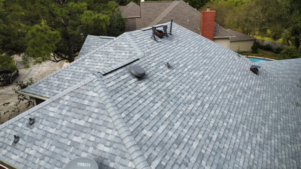 Drone photograph of a completed Hill Heights roofing project