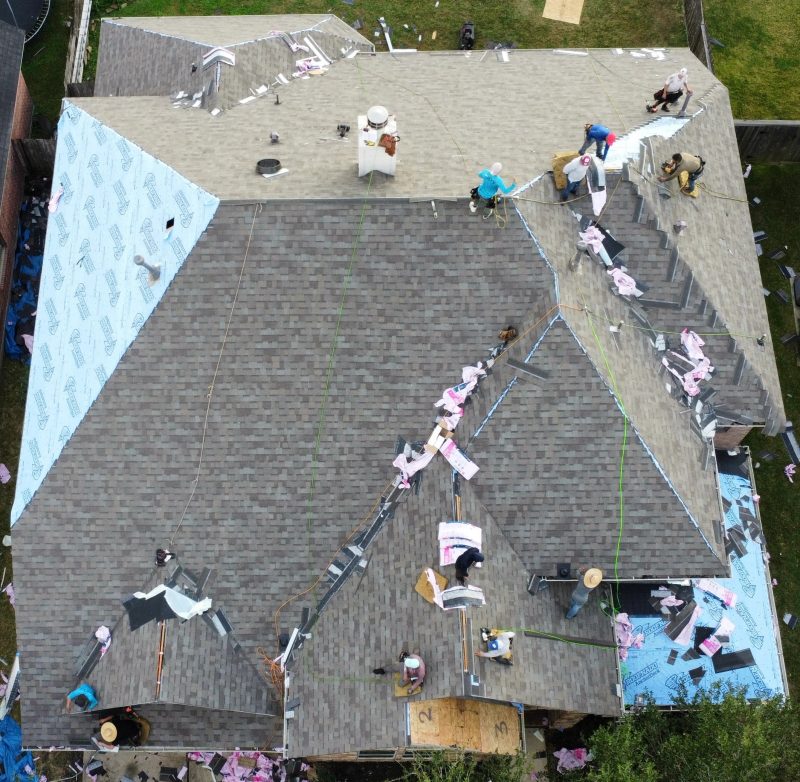 Aerial photograph of a finished roof installation