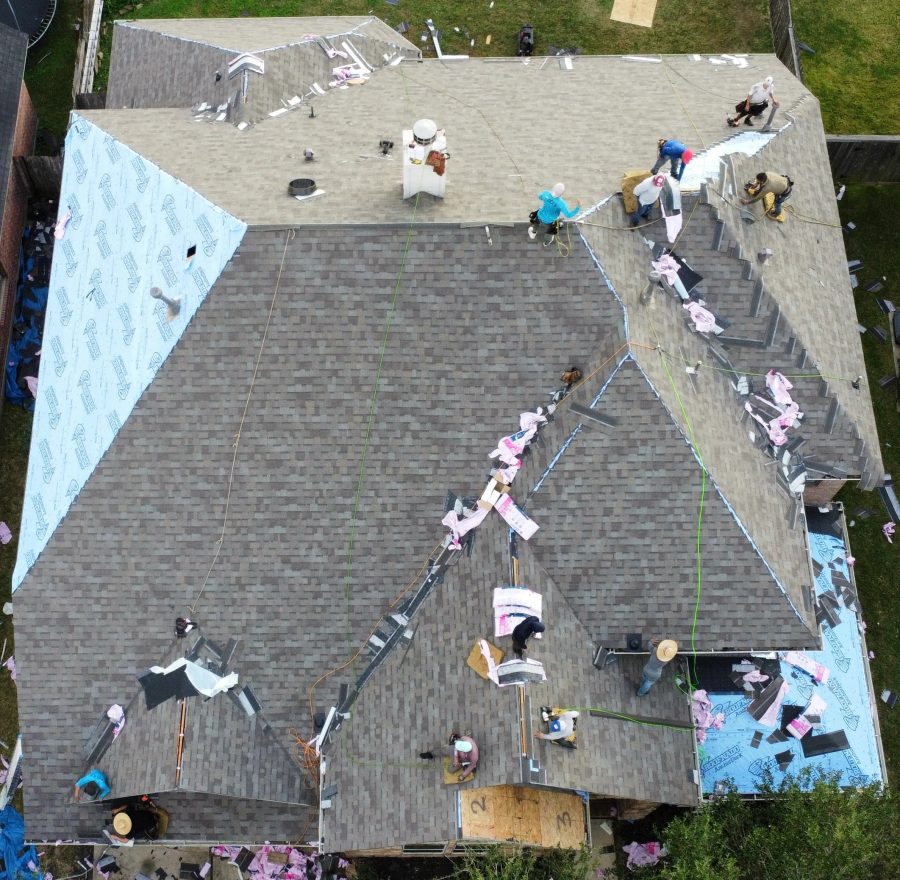 Aerial photograph of a finished roof installation