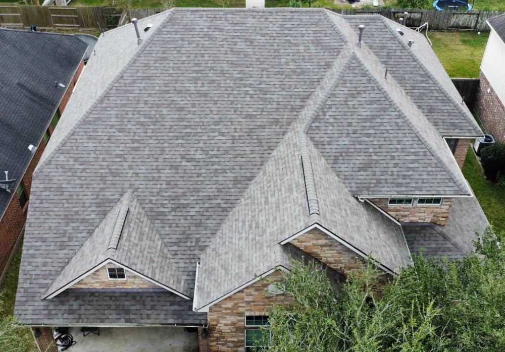 Finished roof photographed by drone after completion