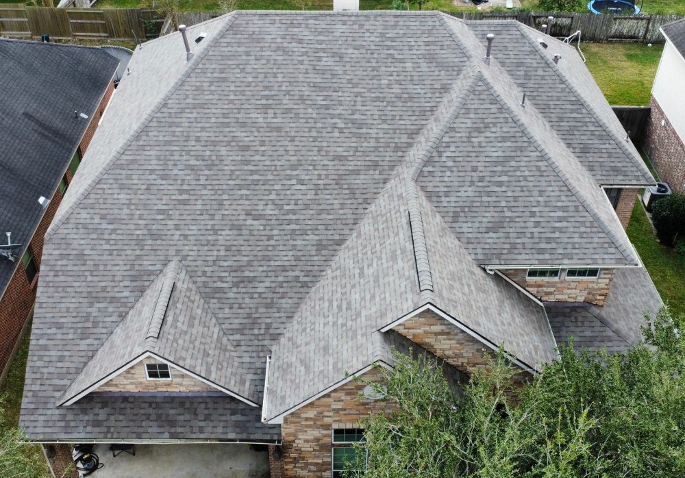 Finished roof photographed by drone after completion