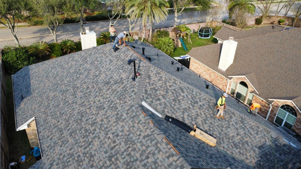 Aerial photograph of a Hill Heights roof replacement