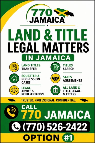 Legal services offered in Jamaica including land titles, sales, and legal advice.