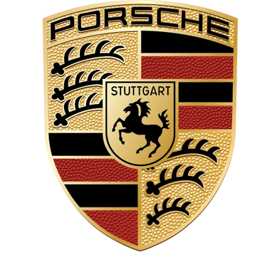 Porsche logo with a black horse and red-black stripes.