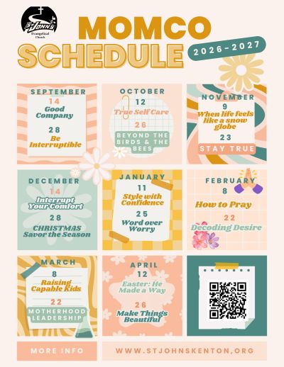 MOMCO Schedule for 2026-2027 with monthly themes and events.