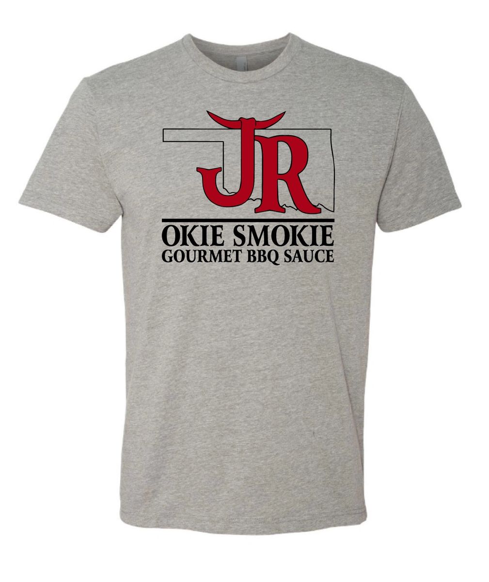 Grey T-Shirt - JR Okie Smokie Gourmet BBQ Sauce