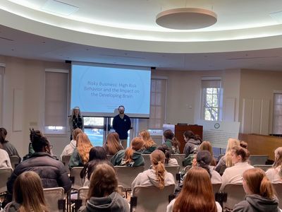 Lecture on risky business and its impact on the developing brain in a classroom setting.