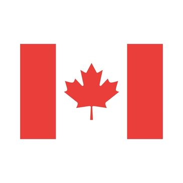 Canadian flag with red maple leaf centered between two red bars.