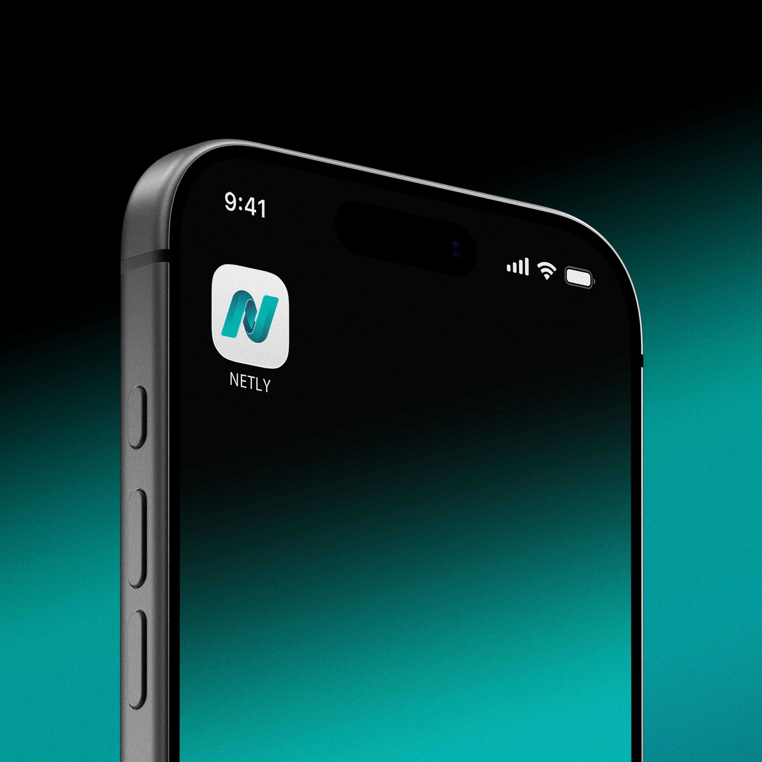 Close-up of a smartphone with the Netly app icon displayed.