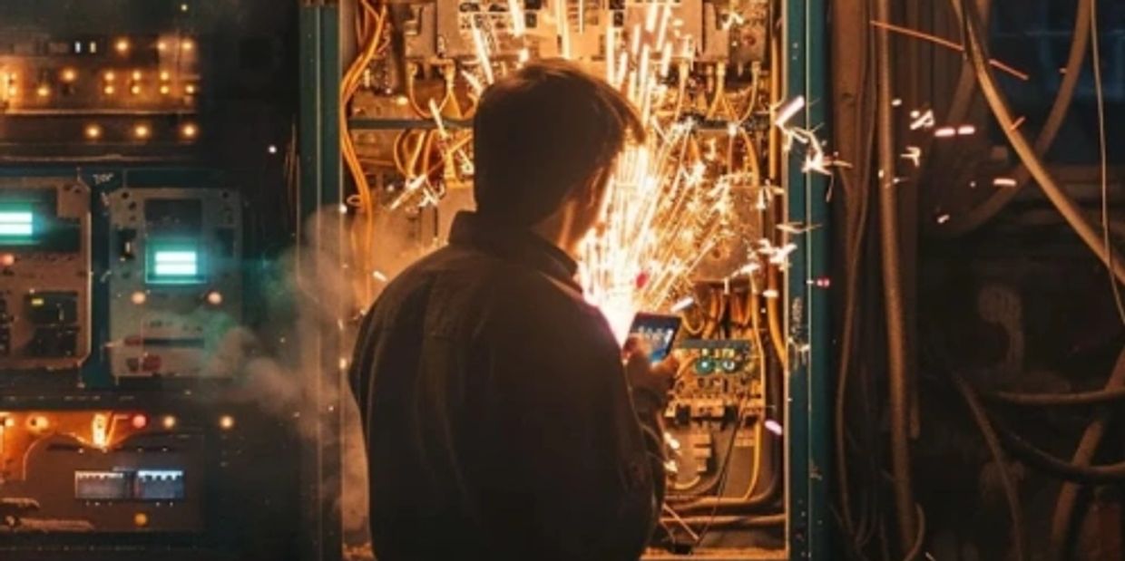 24-hour emergency electrician repairing a panel struck by lightning.
