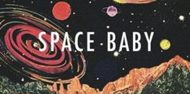 Detail from Space Baby by Suzannah Evans, showing a planet and stellar scene