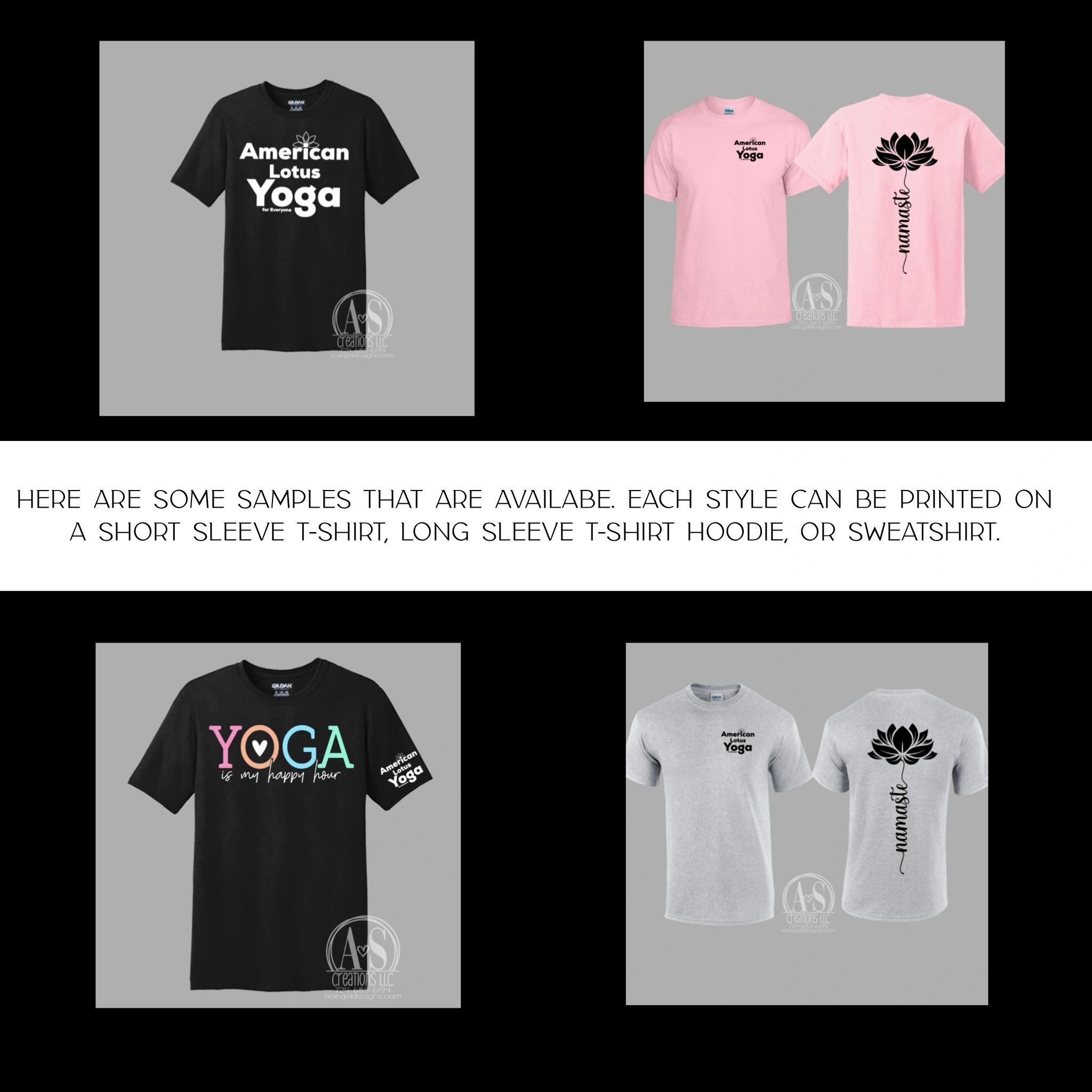 all the yoga shirts in one photo