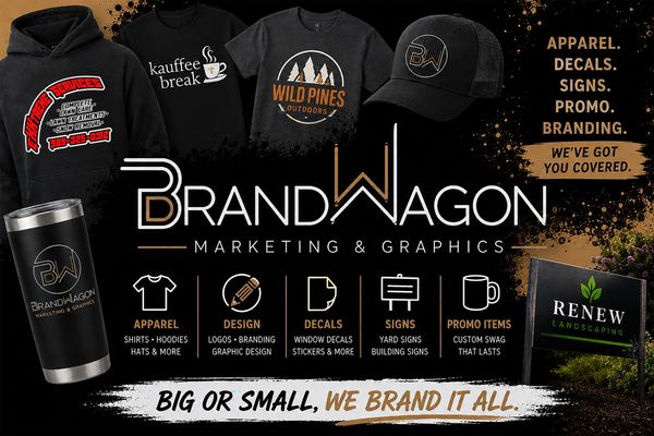 BrandWagon offers custom apparel, decals, signs, and promo branding services.