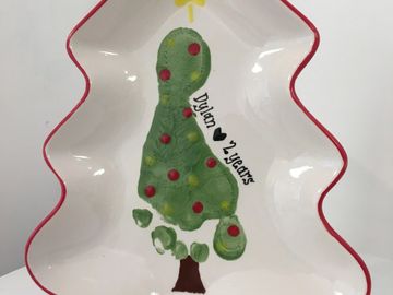 Craftsea Paint your own pottery mumbles swansea south wales Christmas tree plate bespoke footprint
