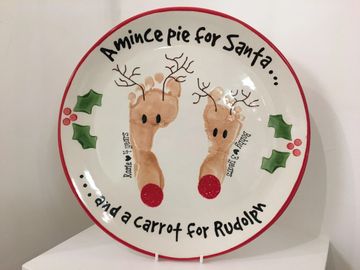 Bespoke reindeer footprint Christmas Eve Plate from Craftsea Paint Your Own Pottery Studio 
