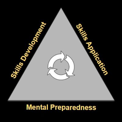 Performance triangle showing skills development, skills application, and mental preparedness.